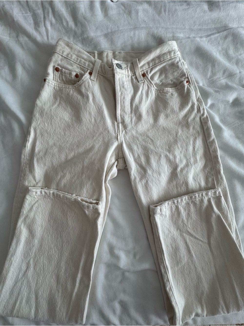 Levi's Off-White Wide Leg Jeans with Knee Panel Detail
